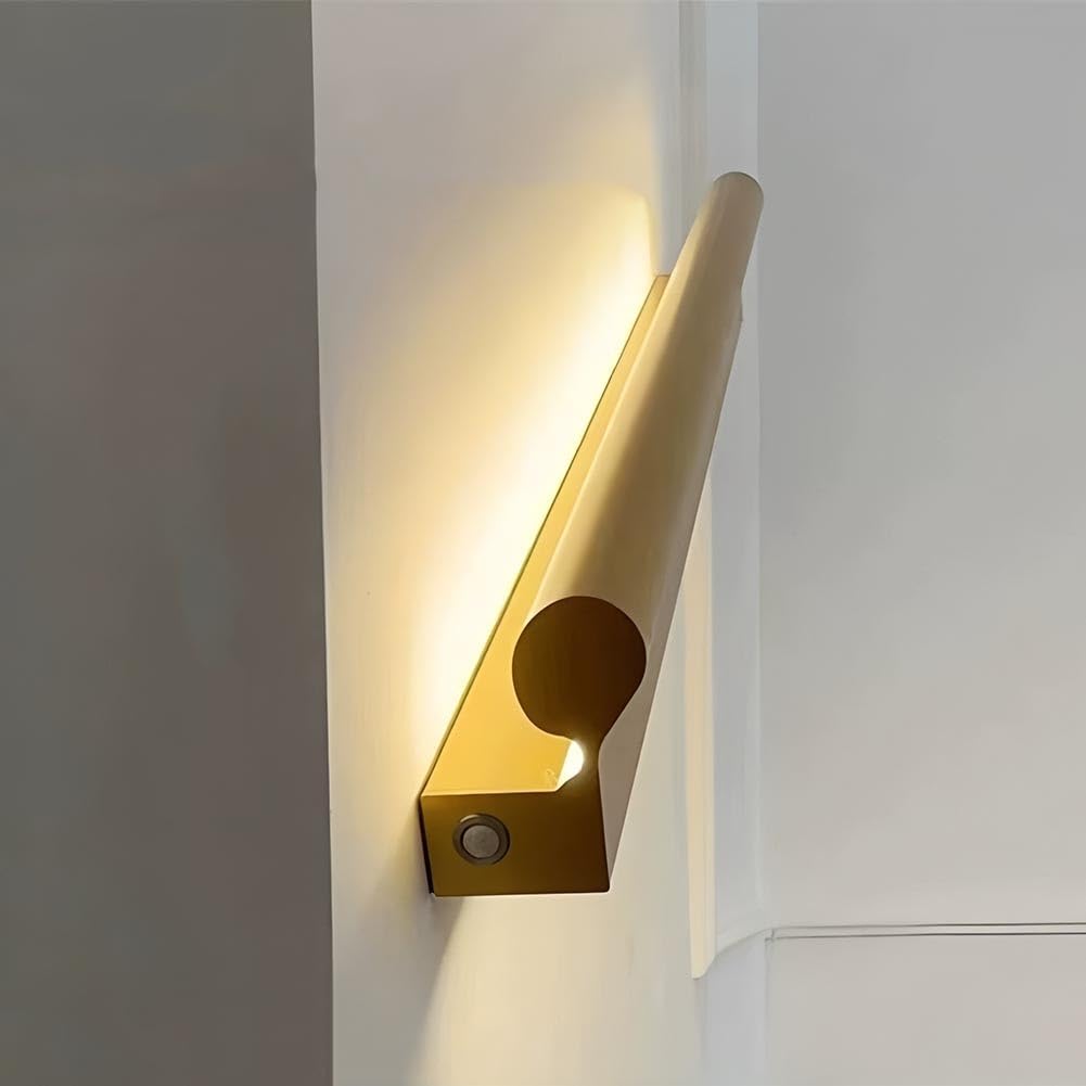 Poręcze schodowe z oświetleniem LED, zestaw poręczy schodowych, czujnik, lampa ścienna, dwustronna luminescencja na schody, do przedpokoju, korytarza willi, złote, 3 m