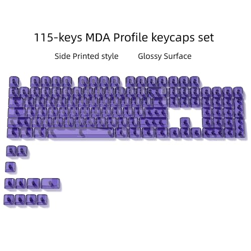 Image of dagaladoo Purple Clear keycaps,Transparent keycaps 60 75 100 Percent,Crystal keycap,Shine Through Key Cap Ceramic Style,MDA Profile Keyboard Key Cap for Mx Switches Mechanical Keyboard(Side Printed)