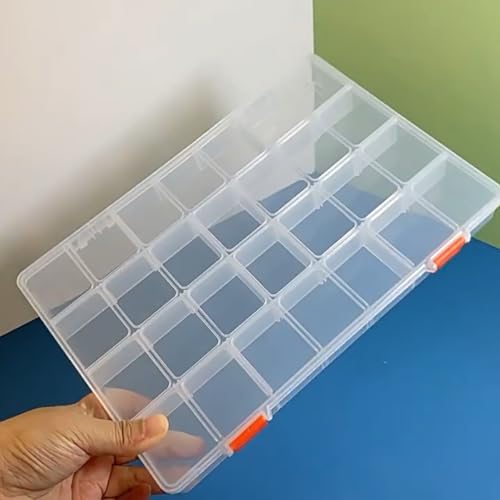 Image of 2 Pack 28 Grids Clear Bead Storage Containers with Adjustable Compartment Dividers for Fishing Tackle with Label Stickers,Craft,Beads,Jewelry,Small Parts