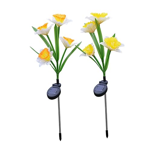 BCOATH Waterproof Solar Led Daffodil Flower Stake Lights 2 Pack Outdoor Garden Lights for Landscape Lawn Patio Yard Decor