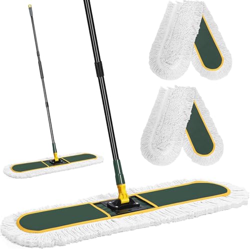 36" Commercial Dust Mop for Floor Cleaning, Dry Dust Mops Broom for Hardwood Floors, Tiles, Marble, Concrete,Garage Cleaning,2 Mop Pads 59" Long Handle Heavy Duty Frame,Green