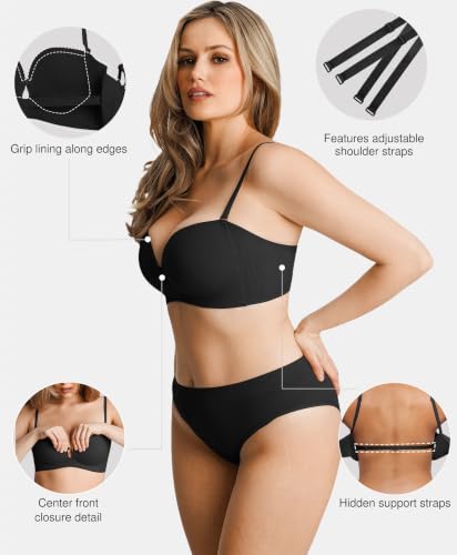 Popilush Strapless Bras for Women Push Up Wireless Seamless Bra XS Black — view 4