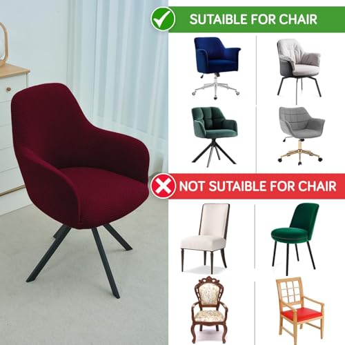 Image of HOKIPO Premium Jacquard Fully Covered Cover for Swivel Dining Chair with Arms, Burgundy (NEW-AR-5356-BRGN)