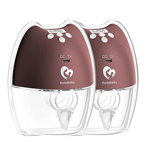 Image of Bellababy Double Wearable Breast Pump（Brown-2Pcs） Hands Free,Silent and Pain Free,Long Battery Life,4 Modes&9 Levels of Suction,Fewer Parts Need to Clean,Easy Assemble/Disassemble,Fast Rechargeable.