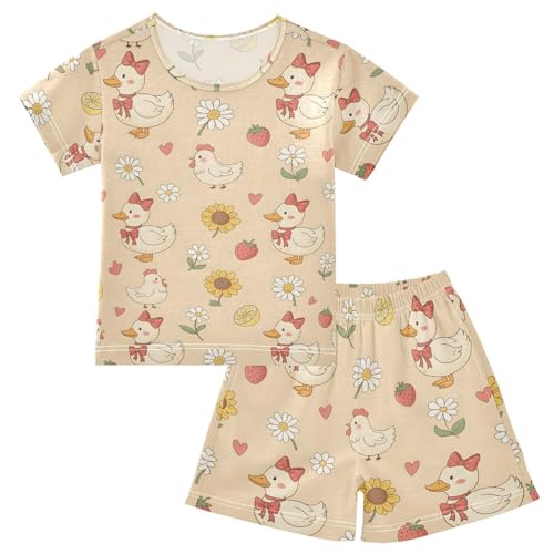 Pajama Short Sets Cute Ducks Flowers Strawberries Hearts Soft Cotton Summer Sleepwear 2 Piece PJS Size 5-14T