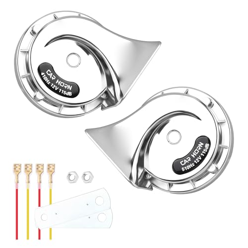 2PCS Super Loud Car Horns Kit with Wires/Brackets/Nuts,105-115dB Horns for Car for Damaged Car Horn Replacement,Universal Waterproof Electric 12V Horn for Car Truck SUV (Silver)