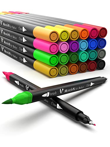 Coloring Markers For Adult Coloring Books Fine Tip 24 Dual Brush Pens Colored Thin Marker Set For Adults Kids Teens School Office Art Writing Sketch Drawing Water Based Double Sided Color Felt Pen #TOP18