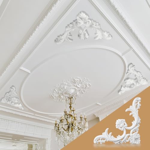 Colingmill 4 Pcs Ceiling Molding Kit Corners Murals Trim French Style Accent Wall Decor for Interior Medallion Ceiling with Flowers Pattern Decorative Panels for Wall (13.4 x 13.4 in,Classic) Colingmill 4 Pcs Ceiling Molding Kit Corners Murals Trim French Style Accent Wall Decor for Interior Medallion Ceiling with Flowers Pattern Decorative Panels for Wall (13.4 x 13.4 in,Classic)