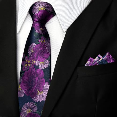 Image of DiBanGu Mens Paisley Tie Sets Silk Jacquard Woven Floral Necktie and Pocket Square Cufflinks Wedding Business Party