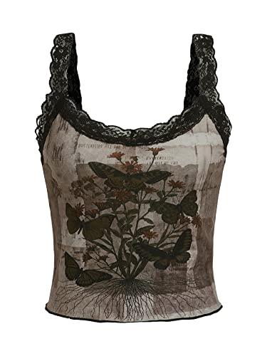 SOLY HUX Women's Star Striped Print Lace Cami Top Sexy Summer Sleeveless Shirt Tops Camisole