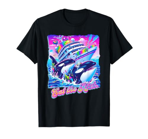 Eat the Rich Whale 90s Orca Funny Whale Animal Yacht Retro T-Shirt