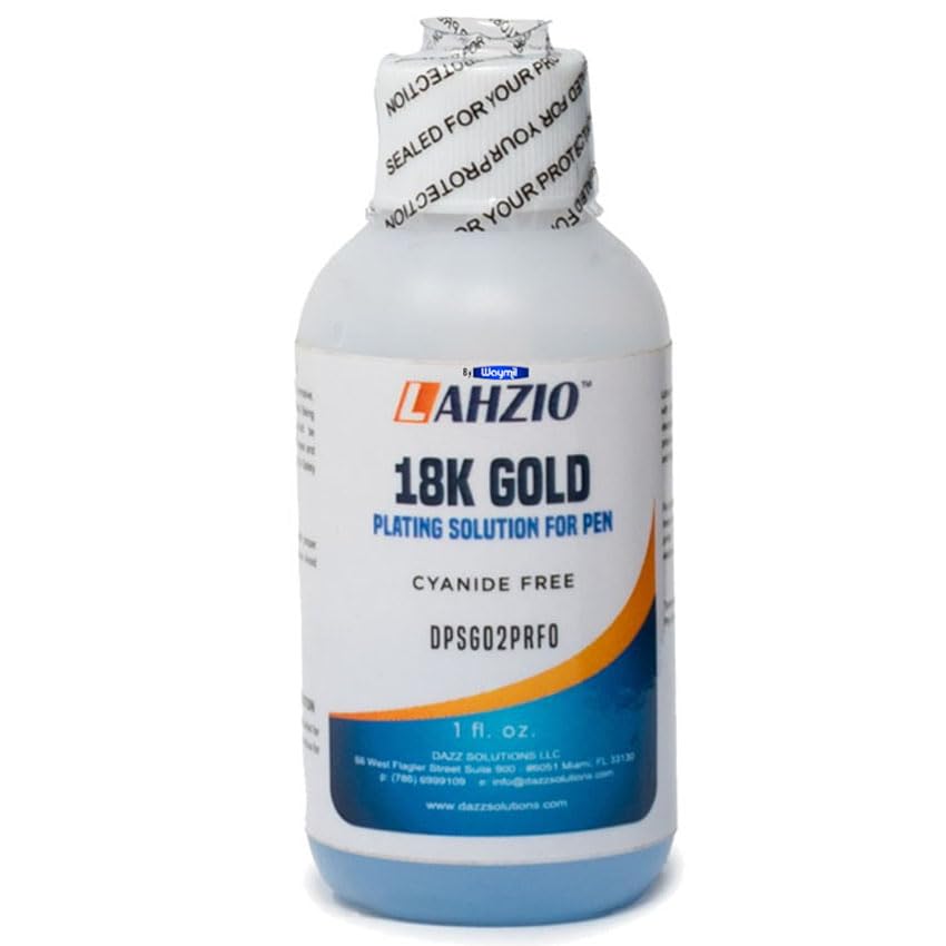 Lahzio 18K Yellow Gold Pen Plating Solution –for Pen Plating Systems Jewelry Grade Cyanide-Free, 1 FL Oz