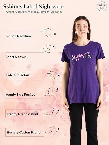 Image of 9shines Label Cotton Plus Size Long T-Shirt Tunic | Hip Covering Regular Top Nightwear| Sleepshirt Lounge wear for Women with Pocket (M-7XL)