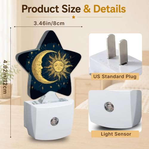 Image of Boho Moon Sun Star Night Light Plug in, Soft Glow Night Light for Kids Bedroom Nursery, Gentle Warm Light for Sleep, Compact Lamp for Hallway Bathroom