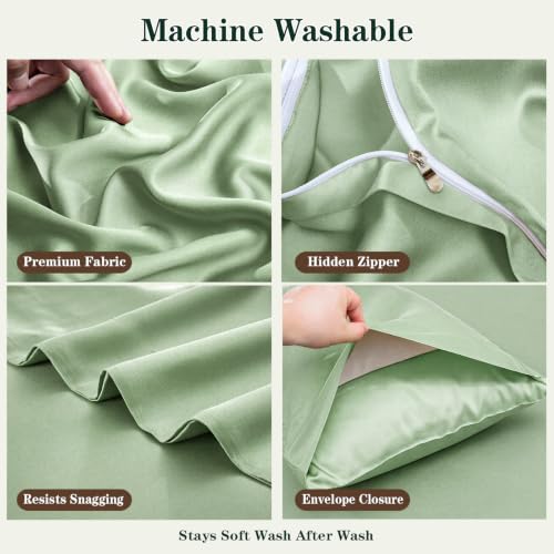 100% Viscose Derived from Bamboo Duvet Cover, King Size 3-Piece Set, Soft & Breathable Cooling Bedding for Hot Sleepers, OEKO-TEX MADE IN GREEN, No Comforter, Sage Green by Zivonira - Used condition - Image 8