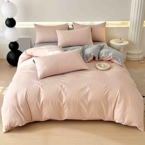Juego De Sabanas De Verano Sábanas Cama 150 Algodon 4 Piezas Fundas De Almohada Y Fundas Nórdicas Algodón De 40 Hilos Suave Cómodo Transpirable (Pink,1.8m)