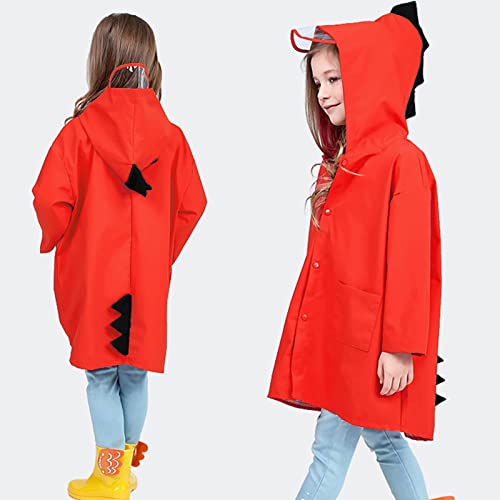 Quniko Kids Boy Girl Dinosaur Raincoat With Visor Cute Cartoon Hoodie Outwear Rain Jacket Age 2-10 (As1, Age, 4_Years, 6_Years, Red) #TOP6