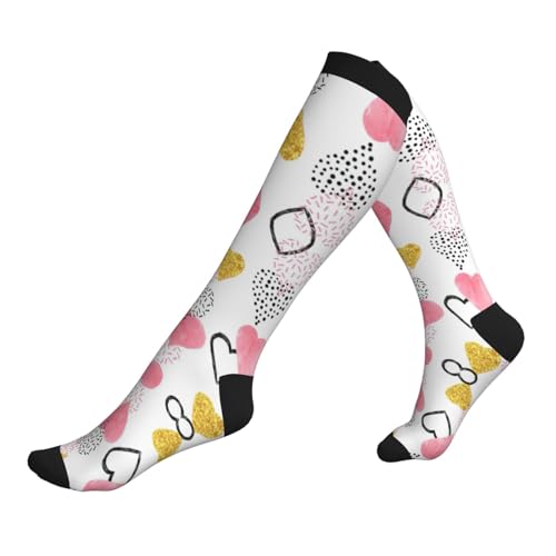 Calcetines de compresión con estampado de corazón rosa dorado para hombres y mujeres, hasta la rodilla, adecuados para correr, viajar y volar, 1 par, 3 Negro, Altoa única