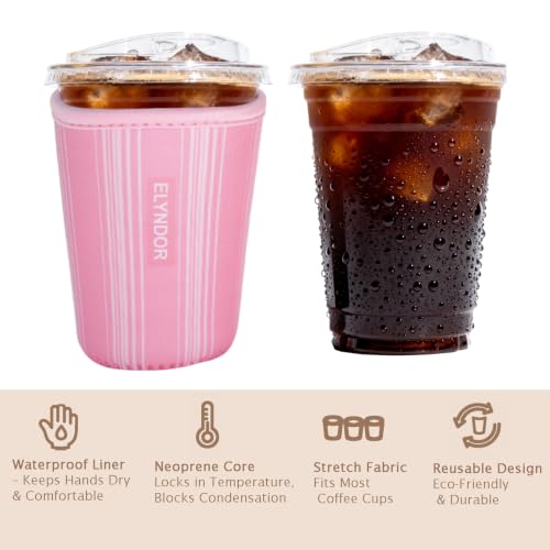 Image of Reusable Insulated Sleeve for Iced Coffee Cup, 3-Pack Coffee Neoprene Drink Sleeve for Cold & Hot Drinks, Beverage Holder for Iced Coffee (Blush Lines)