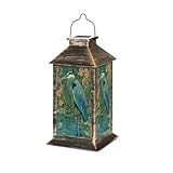 Solar Lantern Blue Heron Intricate Artwork Cattails Ferns Crane Outdoor Garden Hanging Lantern Waterproof Solar Powered Lighting Outside Table Lamp for Deck Yard Camping Patio Decor