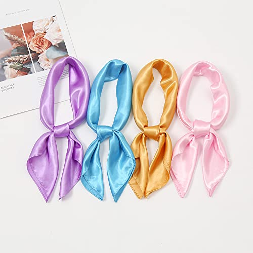 Yizelli 23.6 Inches Square Neck Scarf Satin Handkerchief Hair Band Solid Color Head Wraps for Women2