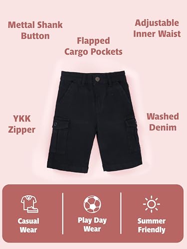 Image of KiddoPanti Boys Knee Length Cargo Denim Shorts with Flap Pockets & Button Closure Casual Wear
