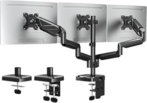 ELIVED Monitor Halterung 3 Monitore für 13-27 Zoll Bildschirme bis zu 9kg mit VESA 75/100, Gasdruckfeder 3 Monitorhalterung, Neigbar Schwenkbar Drehbar Höhenverstellbar Monitor Arm EV006