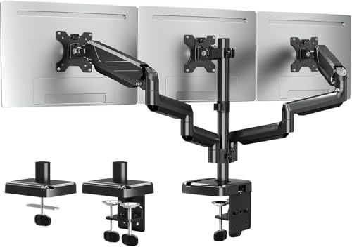 ELIVED Monitor Halterung 3 Monitore für 13-27 Zoll Bildschirme bis zu 9kg mit VESA 75/100, Gasdruckfeder 3 Monitorhalterung, Neigbar Schwenkbar Drehbar Höhenverstellbar Monitor Arm EV006