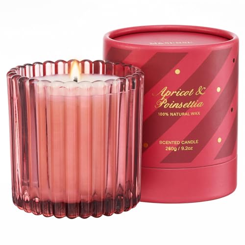 M&SENSE Candele di soia per la casa profumate, albicocca Poinsettia Candele non tossiche, naturali organici puliti che, Natale Home Decor MSSD0201 ApricotPoinsettia, 260g, Fino a 60 Ore