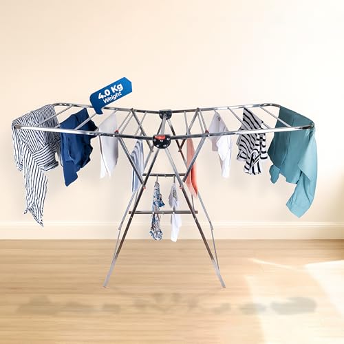 Image of HAVAI DryNest 4 KG Heavy Duty Foldable Cloth Drying Stand | Premium Rust-Free Stainless Steel Laundry Rack with Strong Steel Rods | Indoor, Outdoor & Balcony Use | Portable Clothes Dryer Stand