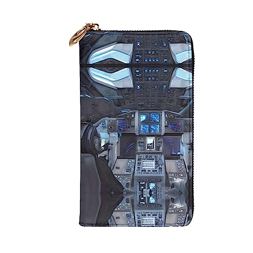 Leather Wallet 7.48 x 4.13 in - Stylish and Durable Wallet for Women with Multiple Compartments and Zipper Design Cabin of the Future Pattern2