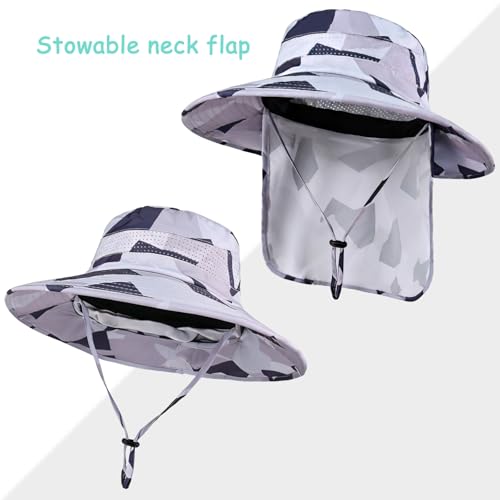 Image of Sun Hats for Men Women, UPF50+ Protection Safari Hat,Wide Brim Fishing Hat with Neck Flap,Bucket Hats for Beach Hiking