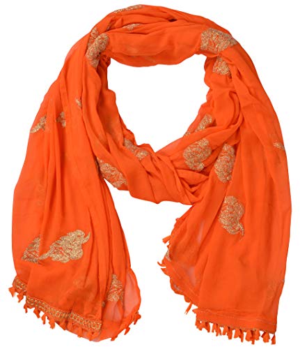 Image of YOUTHQUAKE Golden Patti Embroidered Work Chiffon Dupatta for Womens & Girls with Jaalar Lace