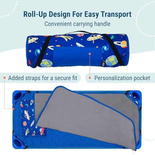 Image of Wildkin Modern Kids Nap Mat with Pillow for Boys & Girls - Cotton Blend, Elastic Straps, Toddler Sleep Mat for Daycare, Preschool, Kindergarten & Travel, Ages 3-7, Machine Washable - Out of This World