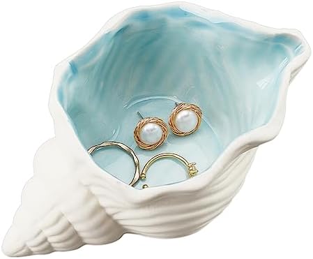 NBEADS Conch Shape Ceramic Jewelry Tray, Aqua Shell Trinket Dish ...