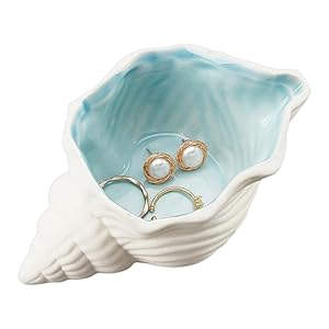 NBEADS Conch Shape Ceramic Jewelry Tray, Aqua Shell Trinket Dish Ceramic Ring Earring Holder Ocean-themed Decorative Trinket Plate for Rings Earrings Necklaces Bracelet Jewelry Watch Keys NBEADS Conch Shape Ceramic Jewelry Tray Aqua Shell Trinket Dish Ceramic Ring Earring Holder Ocean themed Decorative Trinket Plate for Rings Earrings Necklaces Bracelet Jewelry Watch Keys