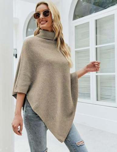 Ferand Women's Turtleneck Button Detail Poncho High Neck Asymmetrical Pullover Sweater for Fall Winter Outfits2