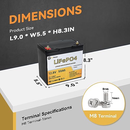 Image of 12V 50Ah LiFePO4 Lithium Trolling Motor Battery, 50A BMS, 10 Years Lifetime,5000+ Cycles Output Power 640W, Perfect for RV, Boat Marine Trolling Motor Camping