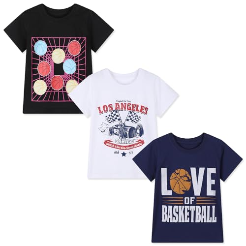 Image of HILEELANG Kids Boy Basic Plain Cotton T-Shirts Short Sleeve Crew Neck Summer Tees 4packs 6-12 Years