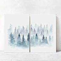 2 Panel Canvas Wall Art Pine Tree in The Mist Canvas Prints Home Artwork Decoration for Living Room,Bedroom - 16
