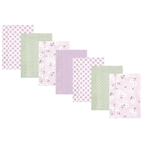 Image of Hudson Baby Unisex Baby Cotton Poly Flannel Burp Cloths, Purple Dainty Floral 7 Pack, One Size