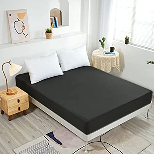 NHNHN Fitted Sheet-Deep Pockets-Soft Microfiber-Easy Care-Shrinkage and Fade Resistant-Fitted Sheets Queen Size for Girl Woman Teens Kids-Only 1 Fitted Sheet (Queen Black)
