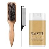 Slick Back Hair Brush & Hair Wax Stick Set for Women & Kids, Boar Bristle Brush for Sleek Sectioning & Parting, Wax Stick Control, Smooth Flyaways & Baby Hairs air Pomade Stick