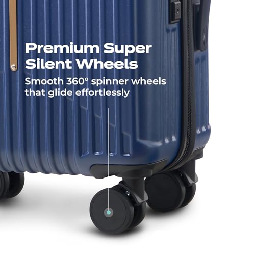 Image of Midnight Voyager Cabin Small 57cm | Trolley Bag Hard Case Polycarbonate, 4 Wheels 360 Degree Wheeling System Luggage, Suitcase for Travel, with Front Laptop Access (Strom Blue)
