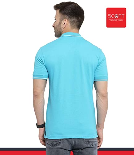 Image of Scott International Men's Regular Fit Organic Cotton Polo T-Shirt (Electric Blue with White, XL)