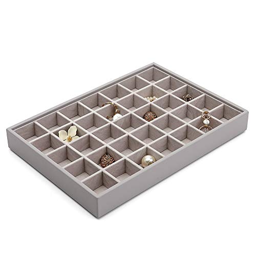VLANDO 6 Grids & Rings Slot Jewelry Tray, Small Jewelry Organizer for Drawer, Stackable Jewelry Organizer Trays, Drawer Jewelry Organizer, Soft Lining DIY Combinations Tray - White