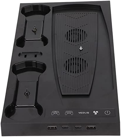 Vomeko GP5-1510 Cooling Stand for PS5 Console with Dual Quick Charge Stations and Fans, Compatible with PS5 Digital and CD-ROM Versions, Adjustable Height and LED Indicators, Noise Reduction, Black