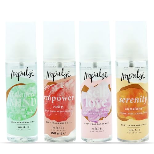 Impulse Mist-ic Body Spray Set 4 x 150 ml Fragrance Mists - 4 Aromatic Body Mist Sprays for Women Relaxing Aromas & Spa Self-Care Set