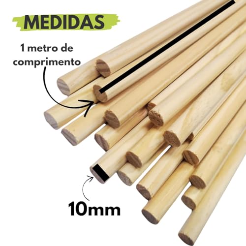 10 Bastão Poleiro Vareta Cavilha Madeira Pinus Liso 10mmx1m