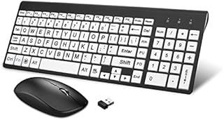 Wireless Large Print Keyboard and Mouse Combo Set with USB Receiver for Visually Impaired Low Vision Individuals-White